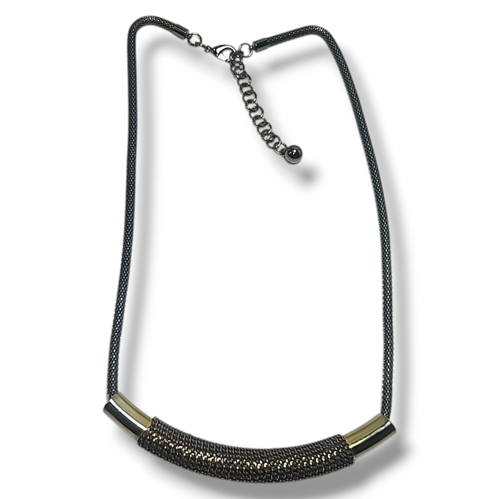 Modernist Mixed‎ Metal Chain Wrap Bar Pendant Necklace